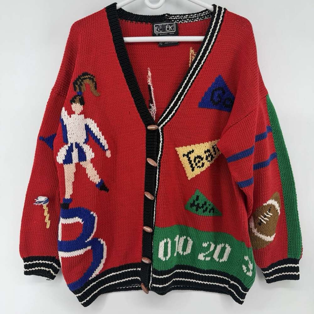 VTG Berek Marta D Knit Cardigan Sweater Football Cheerleader Hand Knit Womens M